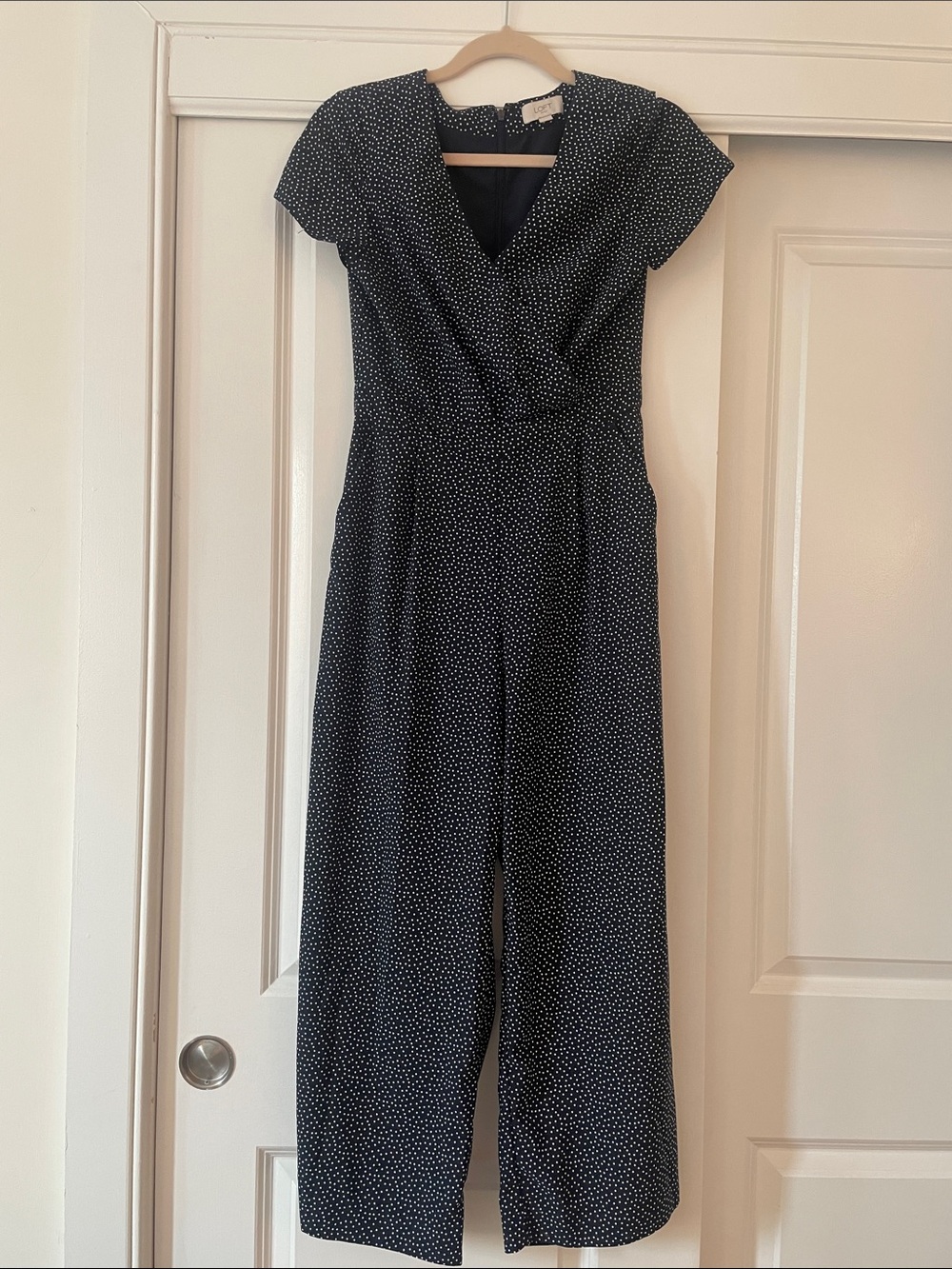 LOFT Outlet Navy Polka Dot V-Neck Jumpsuit